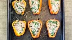 Sausage, Goat Cheese and Arugula Stuffed Peppers