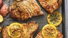 Sheet Pan Lemon Herb Tuna Steaks and Potatoes