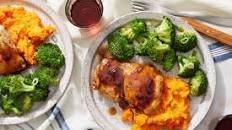 Sour Cherry-Glazed Chicken Thighs with Broccoli & Mashed Sweet Potatoes