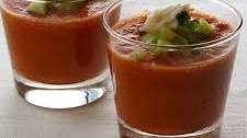 Spicy Tomato Gazpacho Soup with Avocado Puree