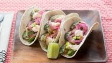 Summer Squash Tempura Tacos with Pickled Red Onion & Cucumber-Jalapeño Salsa