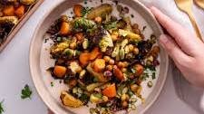 Sweet and Spicy Roasted Veggies on a White Bean Spread