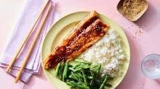 Teriyaki-Glazed Tilapia & Green Beans with Toasted Sesame Seeds & Steamed Rice