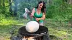 The Most Delicious Ostrich Egg Omelet With Crispy Chicken ...