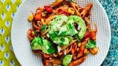 Tomato penne with avocado