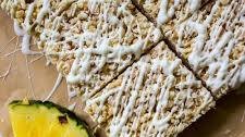 Tropical Rice Krispie Treats with Toasted Coconut, Pineapple and White Chocolate