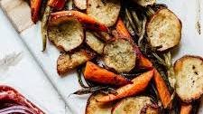 Umeboshi Roasted Vegetables with Creamy Tahini Ginger Dip