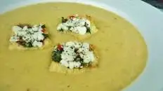 Yellow Tomato Soup With Goat Cheese Croutons