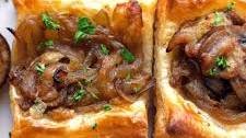 Caramelized Onion Puff Pastry Bites with Gruyere and Mushrooms