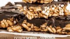 Healthy Chocolate and Peanut Butter Puffed Rice Bars