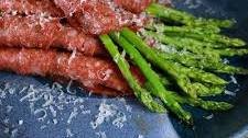 Roasted salami-wrapped asparagus