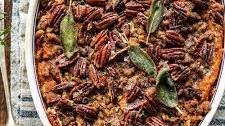 Bourbon Sweet Potato Casserole with Sweet ‘n’ Savory Bacon Pecans.