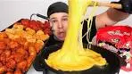 CHEESE FONDUE with SPICY FIRE CHICKEN • Mukbang & ...