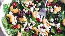 Cranberry Spinach Salad with Cashews and Goat Cheese