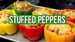 Easy + Healthy Ground Turkey and Rice Stuffed Bell Peppers!