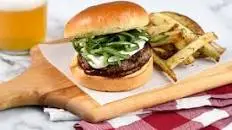 Fig and Goat Cheese Fondue Beef Burger with rosemary fries