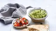 Ham and Cheese Quesadillas with Tomato Salsa and Avocado Mash