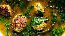 Lemony Chicken-Feta Meatball Soup With Spinach