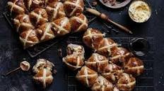 Maple and pecan hot cross buns with bacon butter
