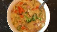 Potato, Ham, Broccoli, and Cheese Soup with Baby Dumplings