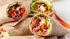 Rainbow Veggie + Hummus Wraps