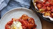 Savoury Herb Potato & Tomato Baked Egg Skillet
