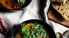 Spiced Lentil & Tomato Soup with Ginger & Greens