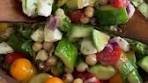 Tomato, Cucumber, Chickpea salad with mozzarella, avocado ...
