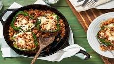 Tuscan Beef-Stuffed Peppers with Pearled Couscous and Melted Mozz