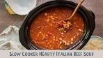 🍲🔥 Slow Cooker Hearty Italian Beef Soup 🥩🧄 Bursting with ...