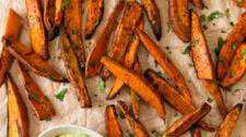Crispy Sweet Potato Fries with Avocado Dip