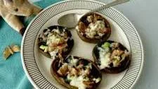 Goats’ cheese, spring onion and garlic stuffed mushrooms