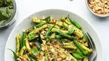 Green bean pesto pasta