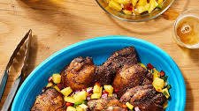 Jerk Chicken Thighs with Fresh Mango Salsa by Millie Peartree