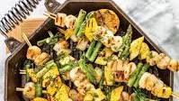 Lemon-Dill Scallop, Asparagus, and Squash Kabobs