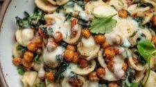 Marinated Kale Pasta Salad with Maple Mustard Dressing