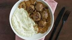 Meatball and Mushroom Stroganoff with Cauliflower Mash