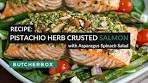 Pistachio Herb Crusted Salmon with Asparagus Spinach Salad