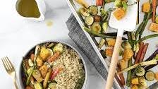 Roasted Herb Vegetables and Quinoa Bowl With Honey Mustard Dressing