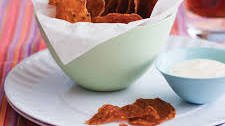 Salami Chips with Grainy Mustard Dip