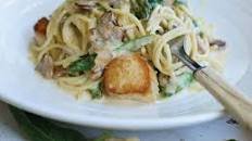 Scallop, Bacon, Asparagus and Spinach Carbonara