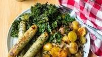 Sheet Pan Sausages and Potatoes with Kale