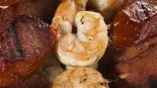 Sweet Shrimp and Spicy Sausage Skewers