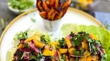 Turkey Burger with Mango Salsa and Sweet Potato Fries