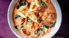 Vegetarian Tortellini Soup with Sausages