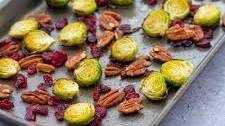 Maple Roasted Sprouts with Cranberries and Pecan Nuts