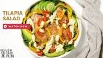 Garlic Butter Tilapia Fish Salad with Avocado Dressing
