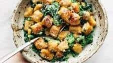 Sweet Potato Gnocchi with Broccoli Rabe and Garlic Sage Butter Sauce