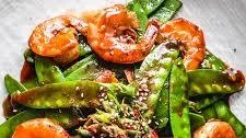 Asian Chili Garlic Prawns with Snow Peas