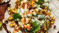 Halloumi Tacos with Corn Salad and Cilantro Sauce
